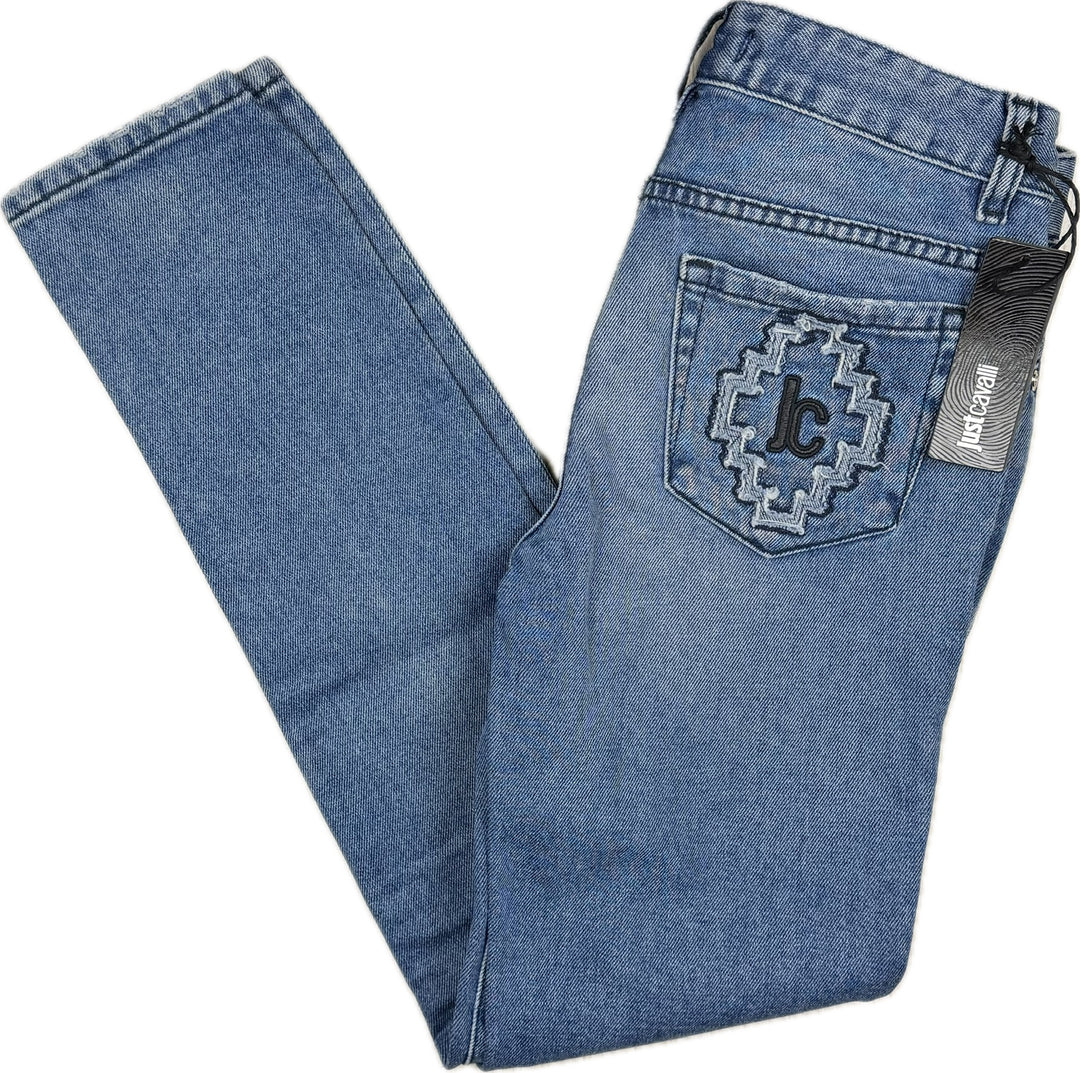 NWT- Just Cavalli Italy Ladies Logo Pocket Jeans - Size 26"