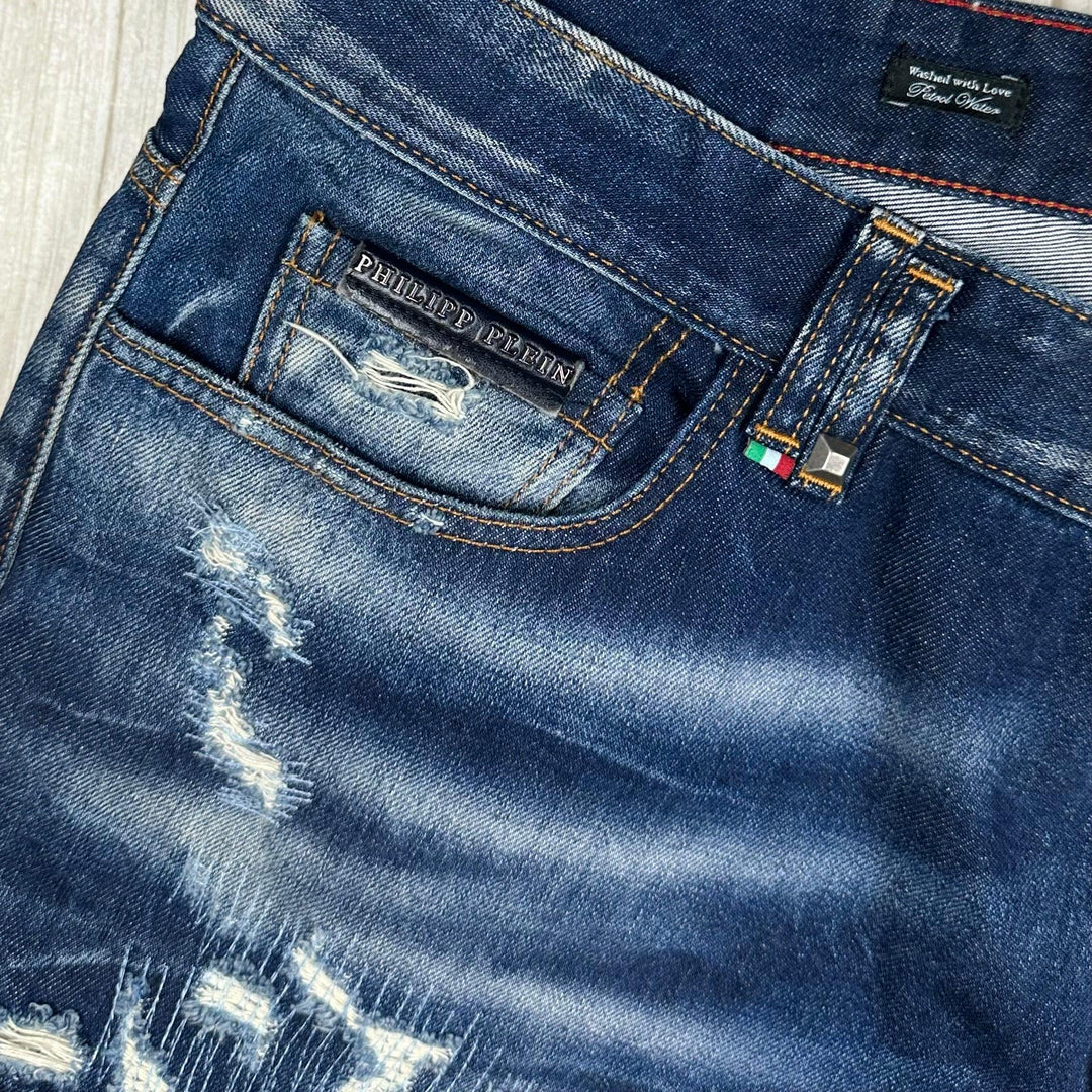 Philipp Plein Mens 'Petrol Water' Straight Cut Jeans -Size 38