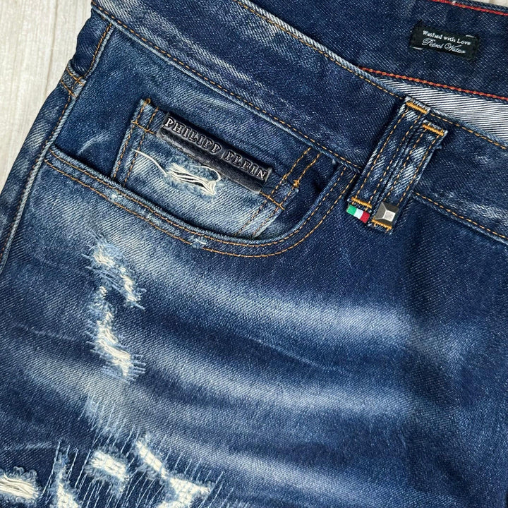 Philipp Plein Mens 'Petrol Water' Straight Cut Jeans -Size 38