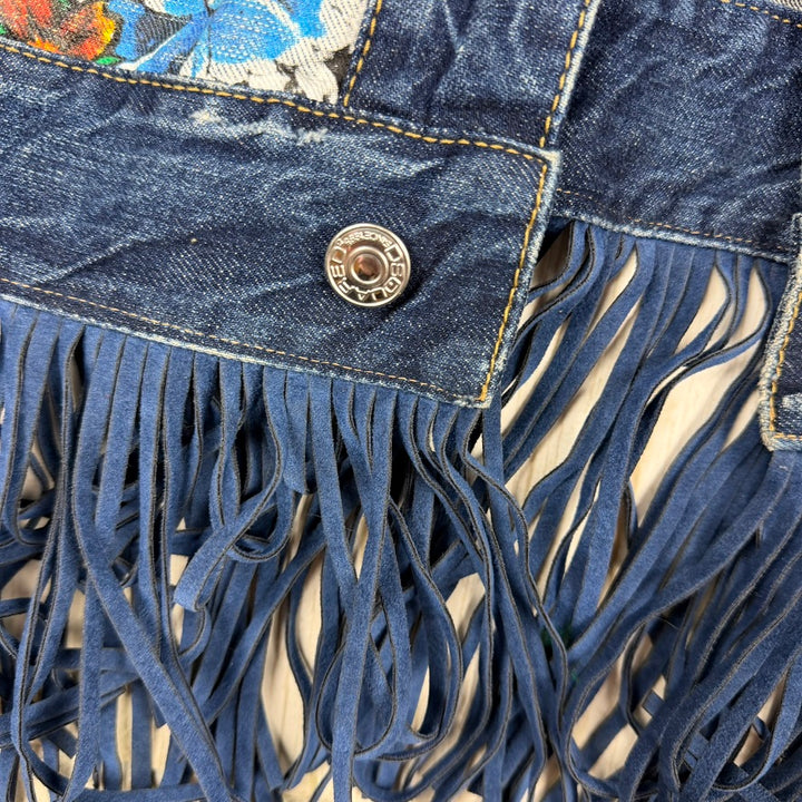 Dsquared2 Ladies Fringed Floral & Denim Jean Jacket - Size S