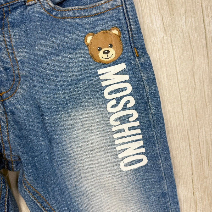 Moschino Baby Teddy Logo Print Baby Jeans  - Size 18M