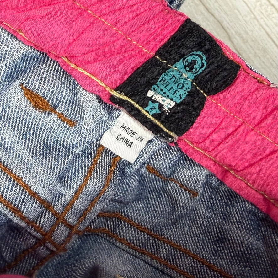 Two Belles Girls Cuffed Patchwork Jeans  - Size 2Y
