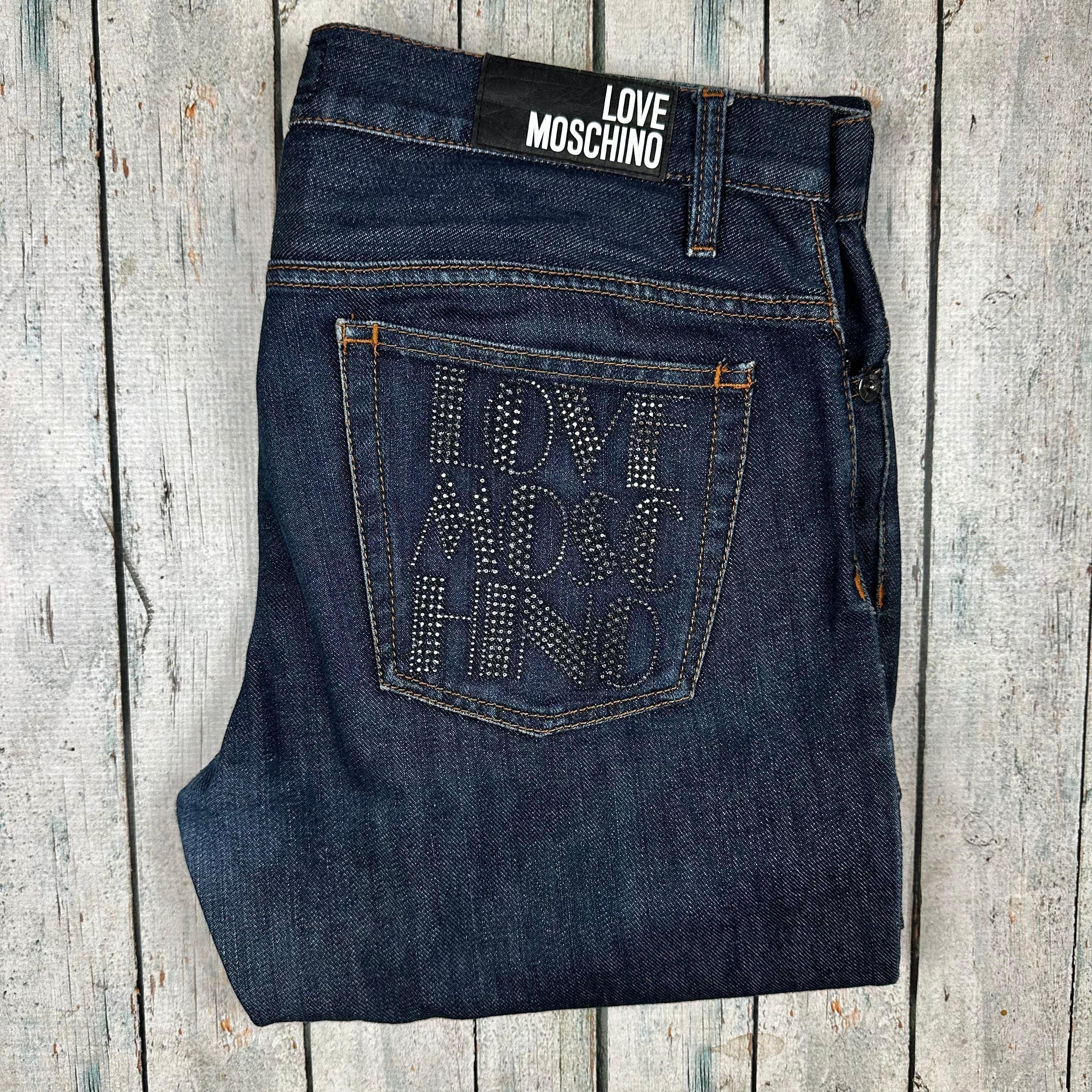 Love Moschino Blue Straight Logo Jeans Size 34 or 16 Jean Pool