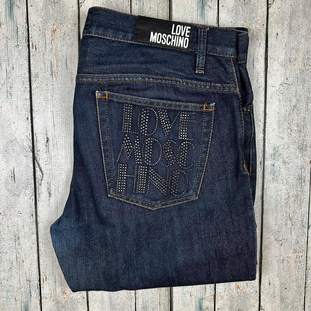 Love Moschino Blue Straight Logo Jeans - Size 34" or 16 - Jean Pool