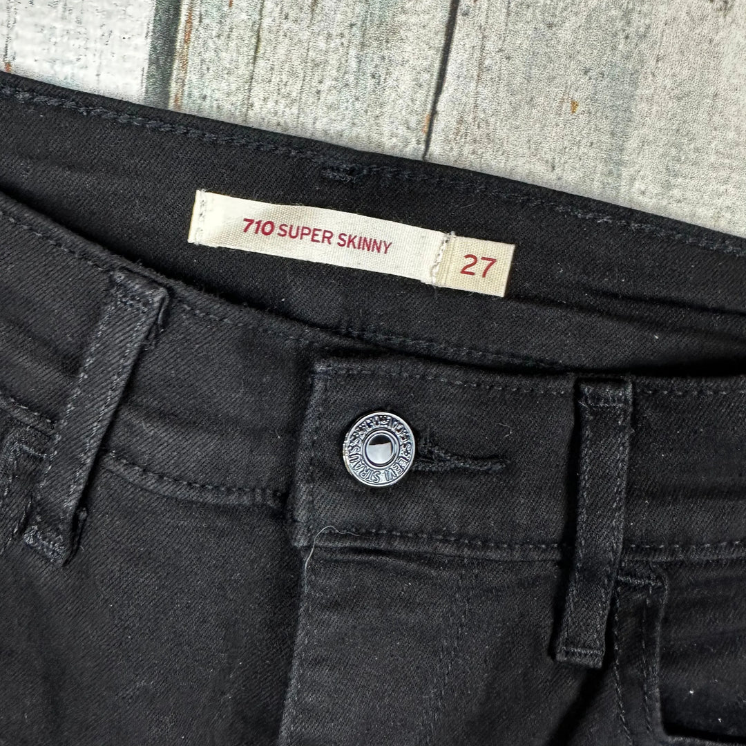 Levis 710 Super Skinny Mid Rise Black Denim Jeans - Size 27 - Jean Pool