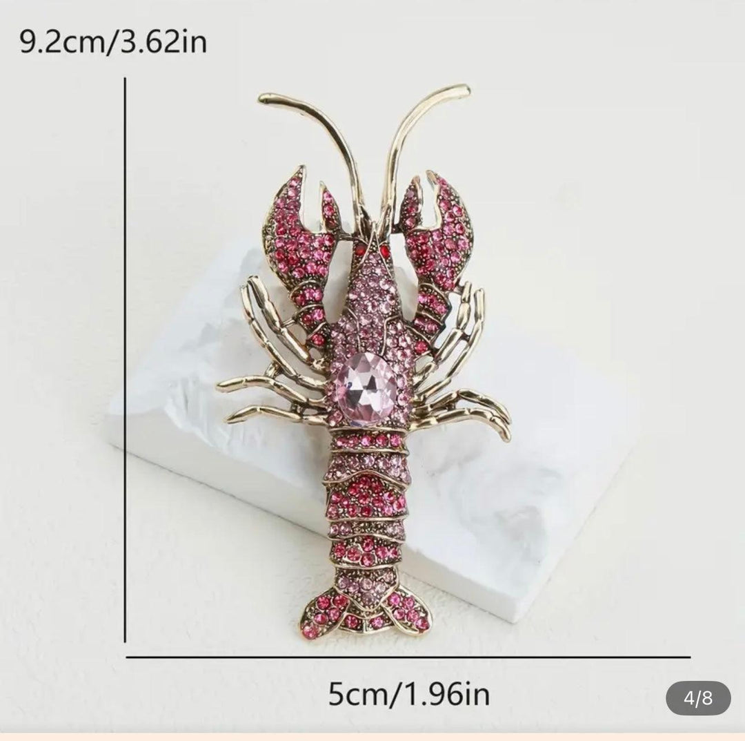 Lobster Pink Sparkle Brooch Large