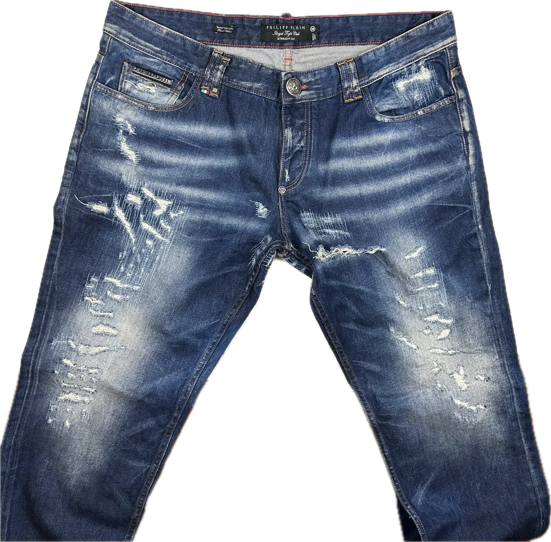 Philipp Plein Mens 'Petrol Water' Straight Cut Jeans -Size 38