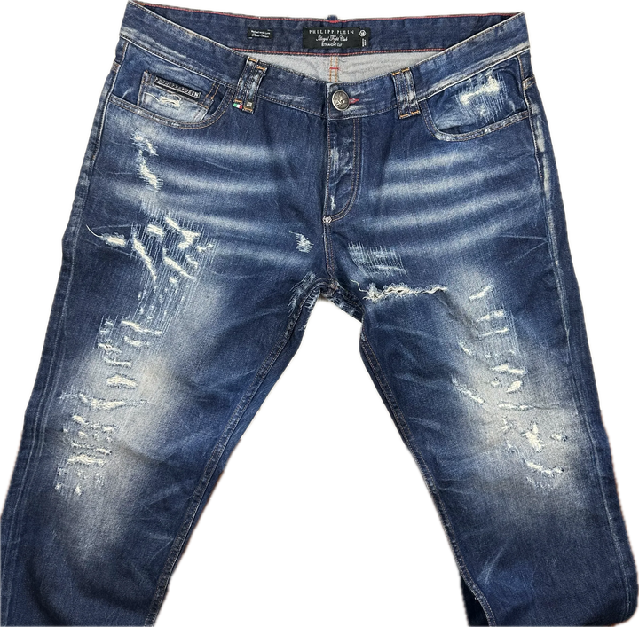 Philipp Plein Mens 'Petrol Water' Straight Cut Jeans -Size 38