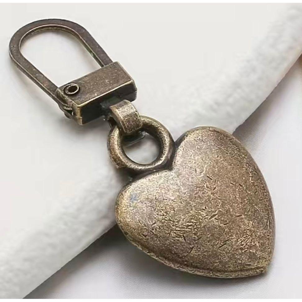 Brass Heart Clip on Zipper Pull Replacement Repair Kit - Jean Pool