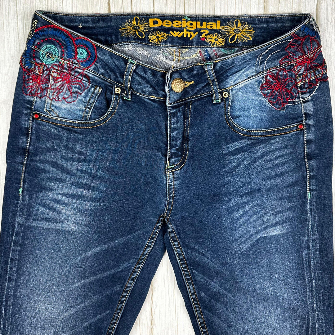 Desigual Embroidered Ladies Cuffed Jeans- Size 28