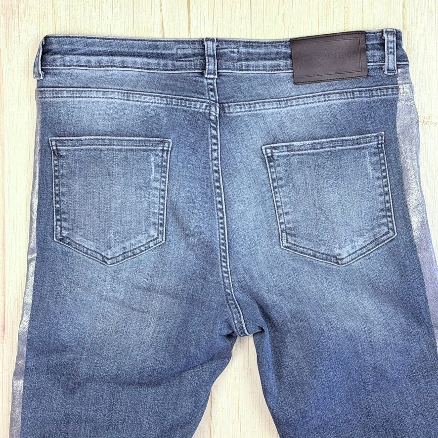 Silvian Heach Italian Silver Paint Boot Flare Jeans- Size 14