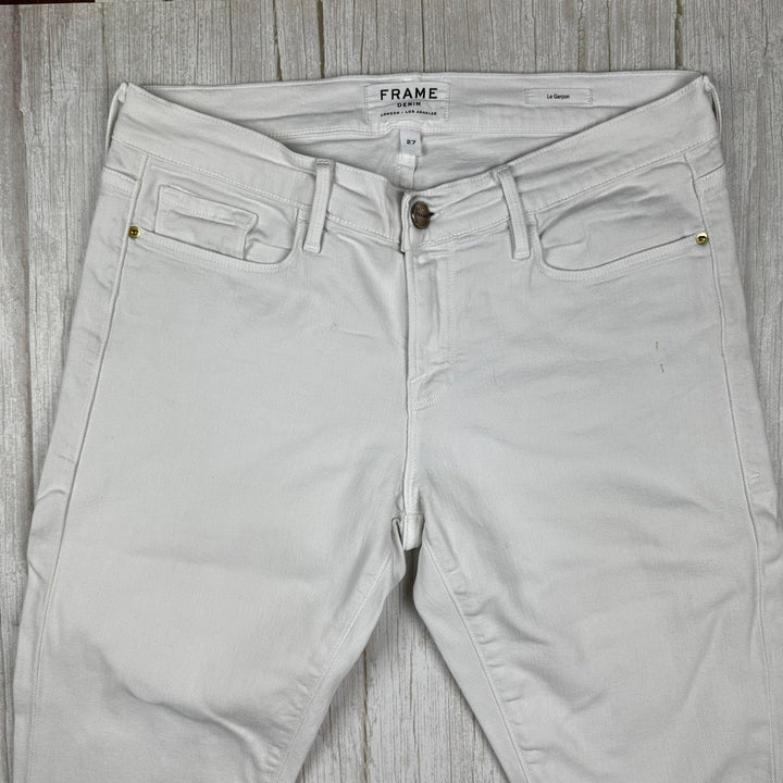 Frame Denim 'Le Garcon' White Tapered Fit Jeans-Size 27 - Jean Pool