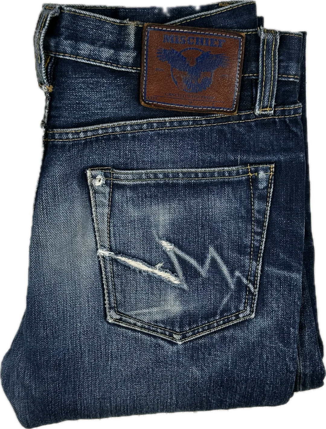 Mischief Aged Selvedge Denim Straight Jeans - Size 32