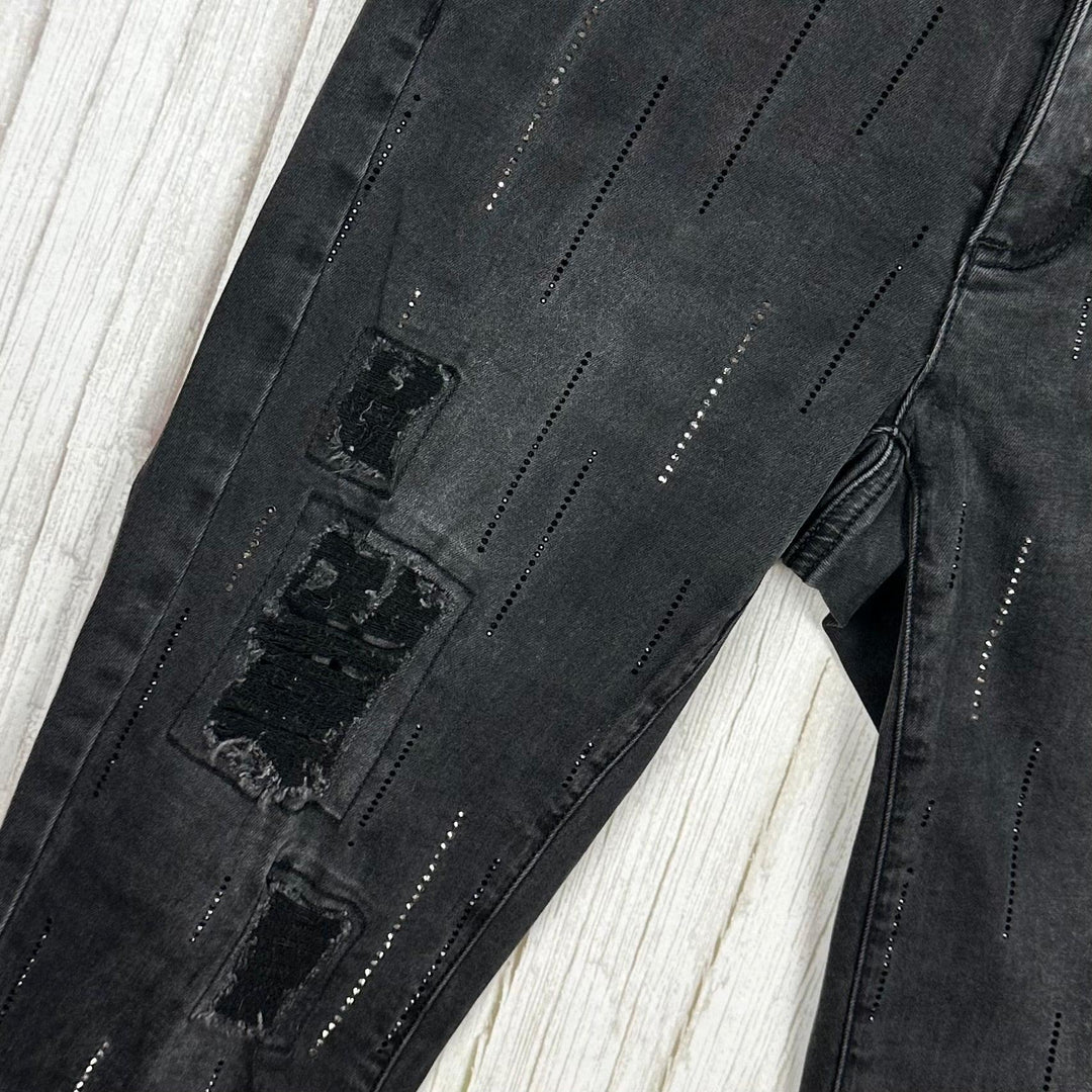 Joseph Ribkoff Distressed Black Jewelled Skinny Jeans  -Size 6