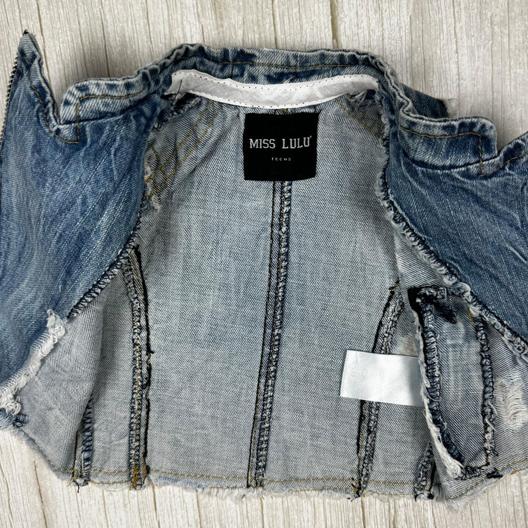 Miss Lu Lu Italian 'Paris' Denim Sleeveless Biker Jacket - Size 6M