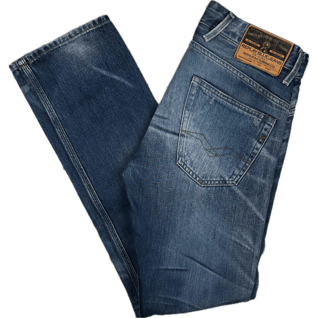 Replay Italy Mens Slim Fit Distress Jeans- Size 30/34 - Jean Pool