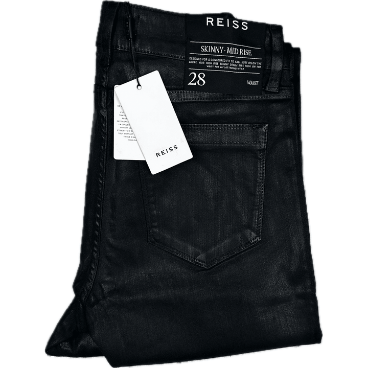 NWT- Reiss Lux Black Coated Mid Rise Skinny Jeans - Size 28 - Jean Pool