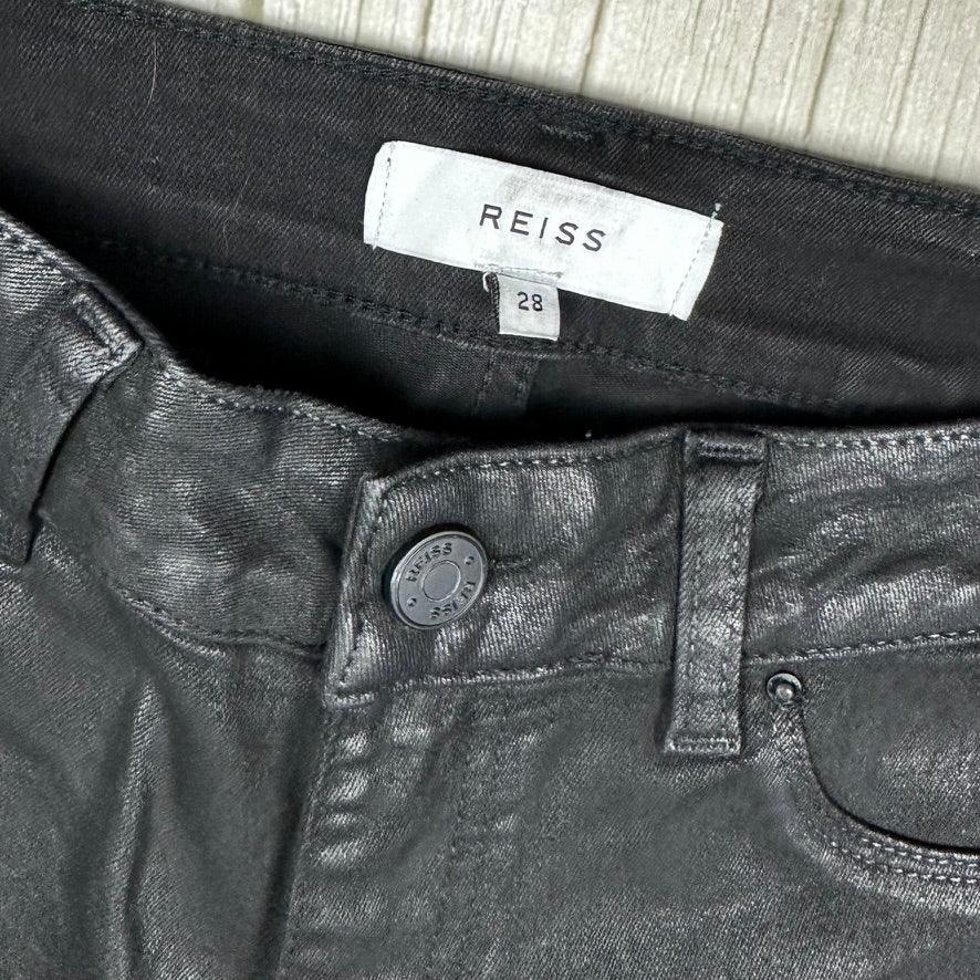 Reiss Lux Black Coated Mid Rise Skinny Jeans - Size 28