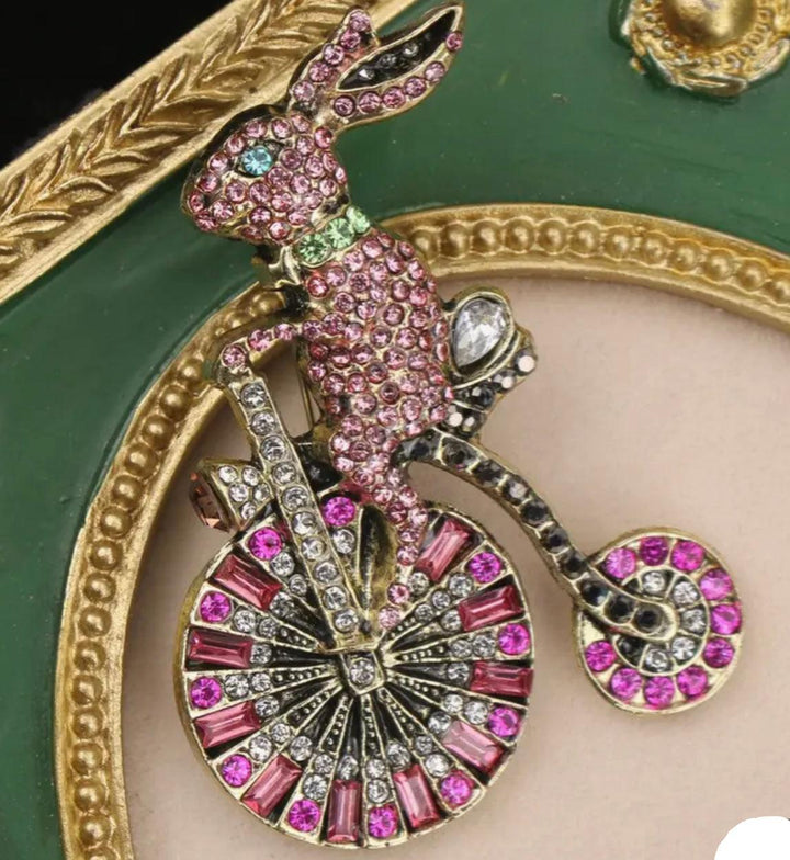 Rabbit on a Bike Sparkle Brooch