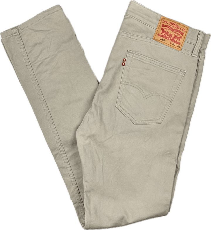 Levis 510 Mens Beige Slim Fit Jeans -Size 34L - Jean Pool