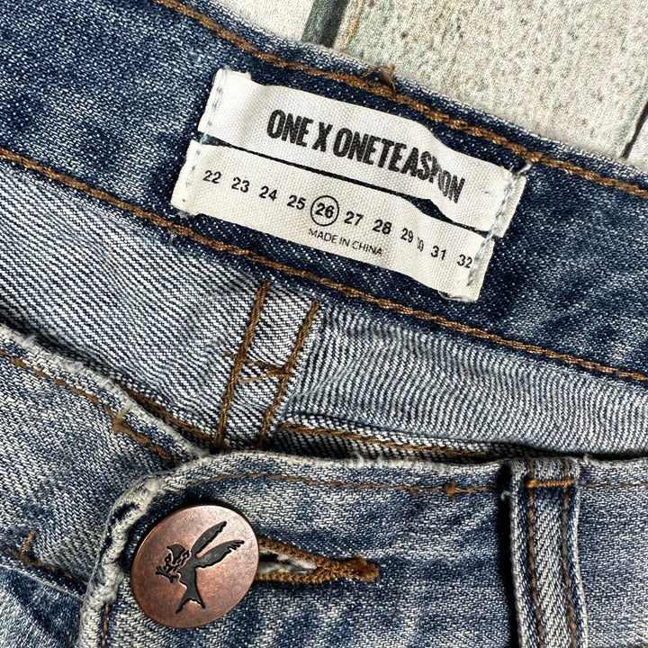 One X One Teaspoon 'Chargers' Destroyed Denim Shorts - Size 26" - Jean Pool