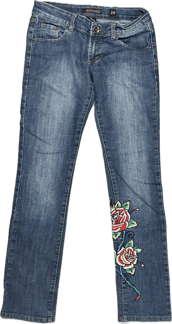 Ed Hardy 'Love Kills' Tattoo Print Ladies Denim Jeans - Size 28 - Jean Pool
