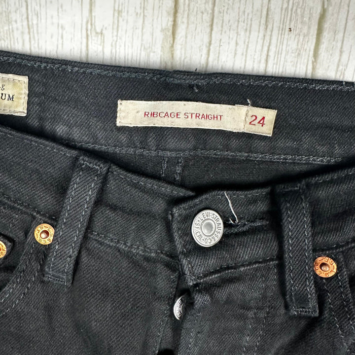 Levis Ladies Black ‘Ribcage Straight’ Jeans  - Size 24S