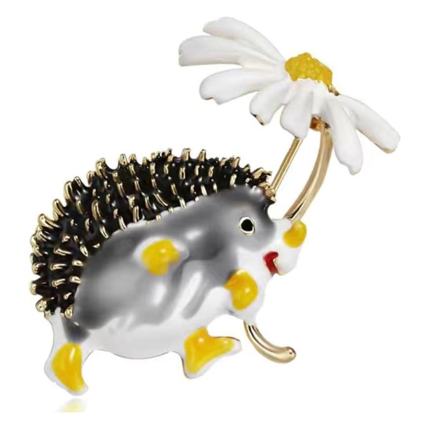 Hedgehog holding a Daisy Enamel Brooch - Jean Pool