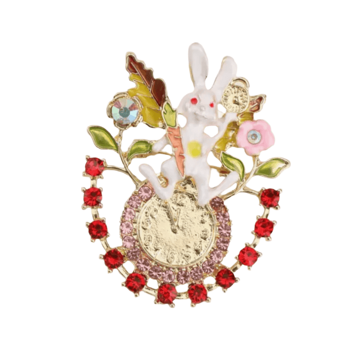 'I'm Late' Rabbit Enamel & Sparkle Brooch