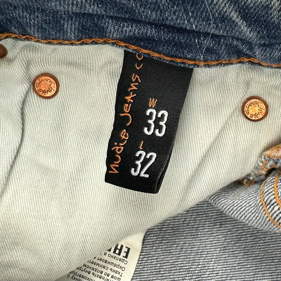 Nudie 'Skinny Lin' Light Blue Pwr Wash Denim Jeans- Size 33/32