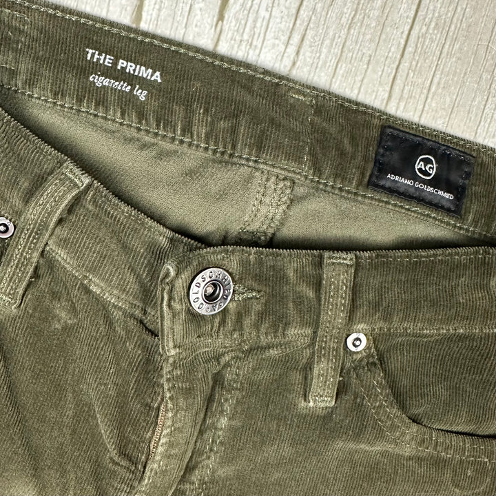 AG Adriano Goldschmied 'the Prima' Mid Rise Green Cord Jeans- Size 25R