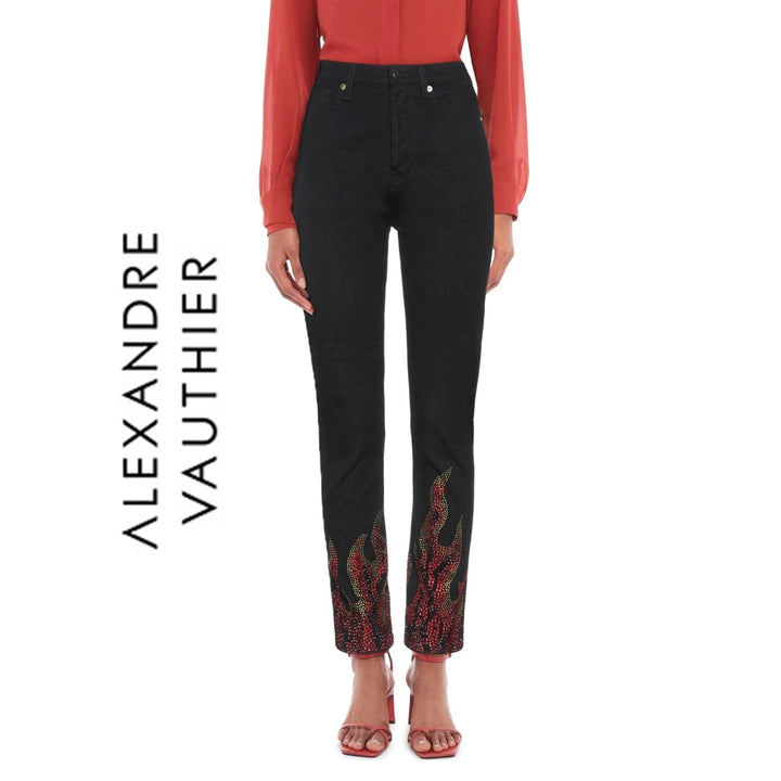 NWT - Alexandre Vauthier Paris Stunning Flame Jewelled Jeans - Size 26