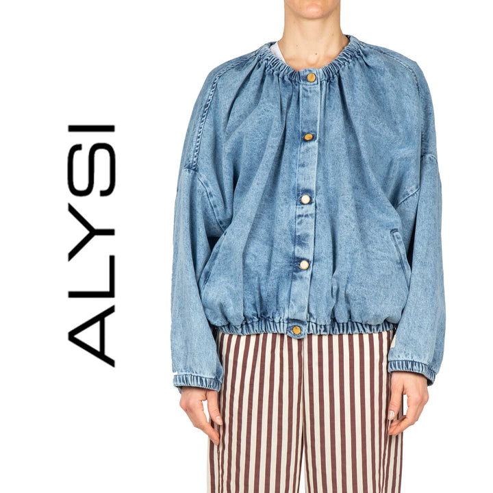 NEW - Alysi Italian Oversized Denim Bomber Jacket - Size M