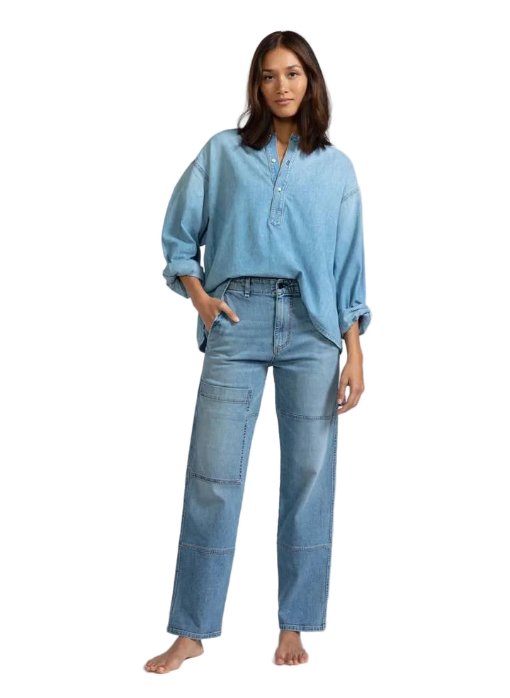 NWT- Askk NY  Denim Henley Shirt in Jackson Wash  - Size M