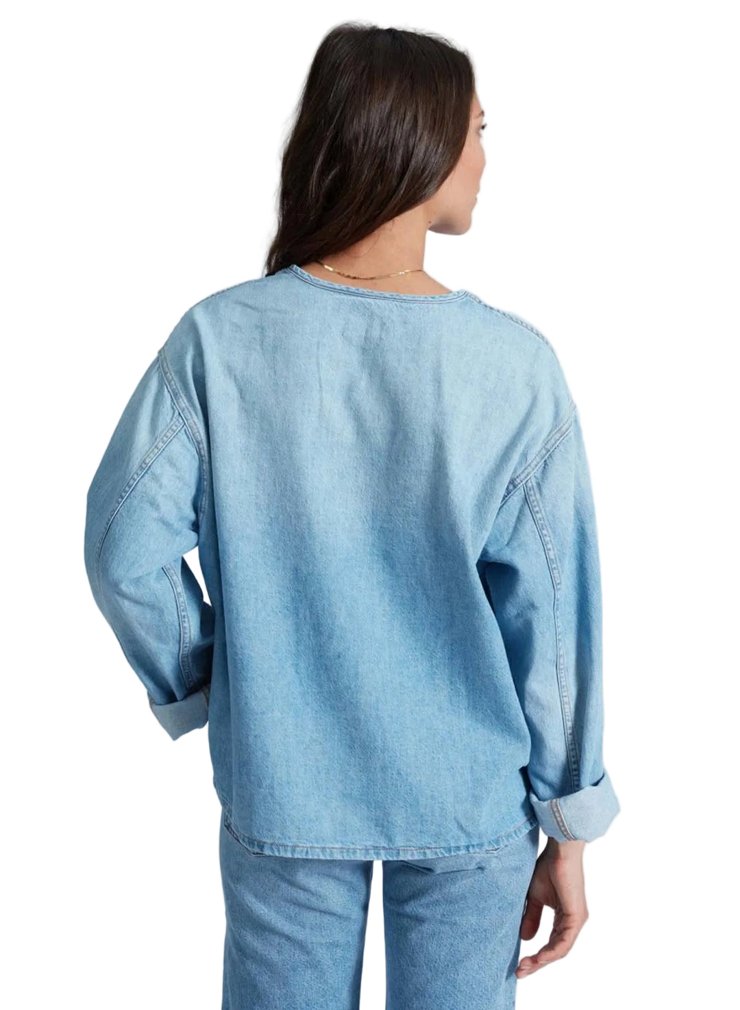 NWT- Askk NY  Denim Henley Shirt in Jackson Wash  - Size M
