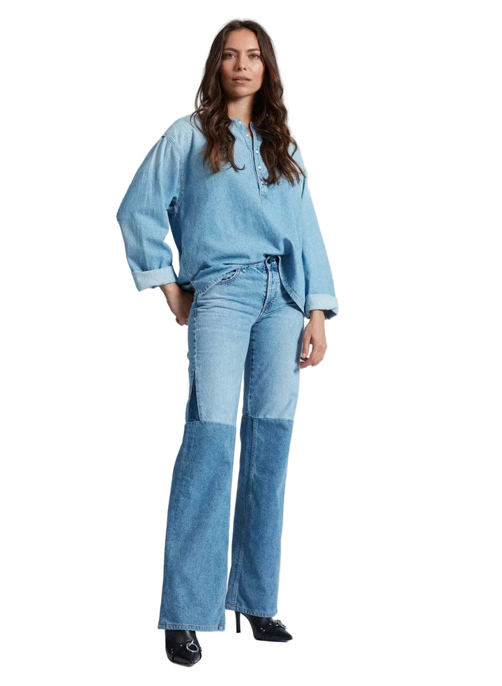 NWT- Askk NY  Denim Henley Shirt in Jackson Wash  - Size M