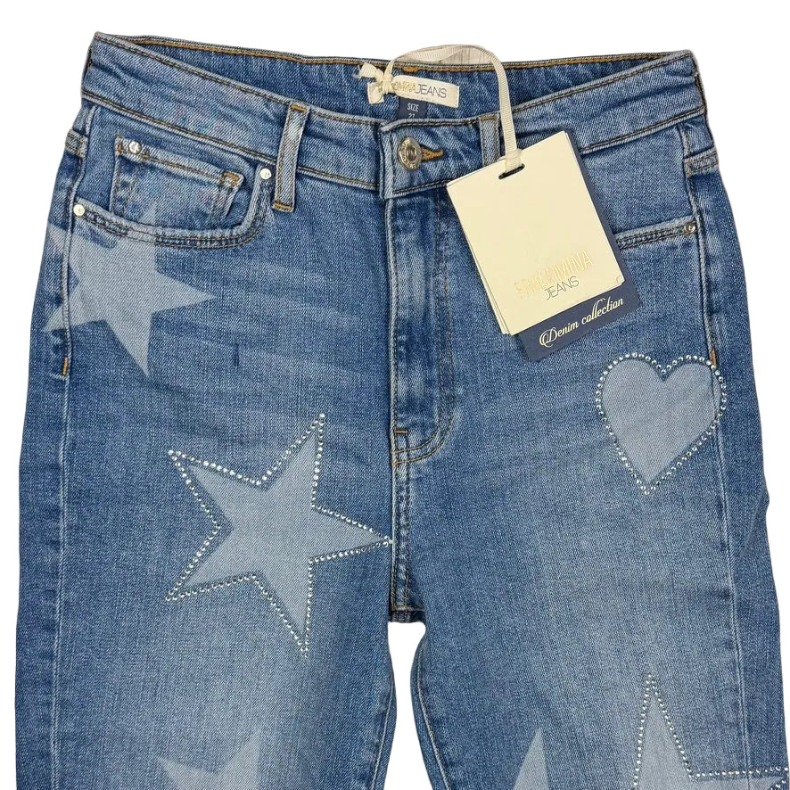 NWT - Francomina Jeans Italy 'Blue Love' Cropped Bootcut Jeans- Size 27