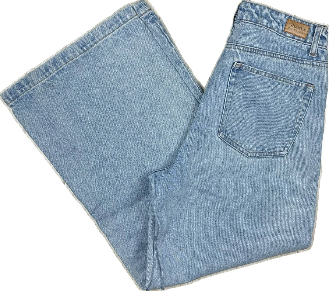Ghanda 'Cameron' High Rise Wide Leg Patch Jeans - Size 12