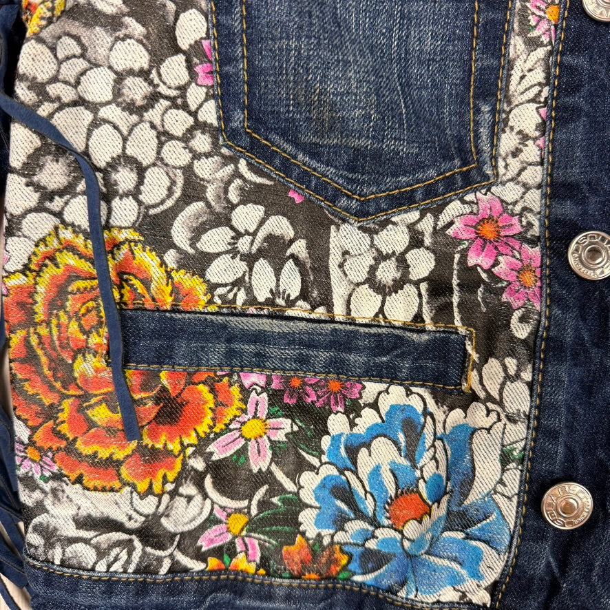 Dsquared2 Ladies Fringed Floral & Denim Jean Jacket - Size S