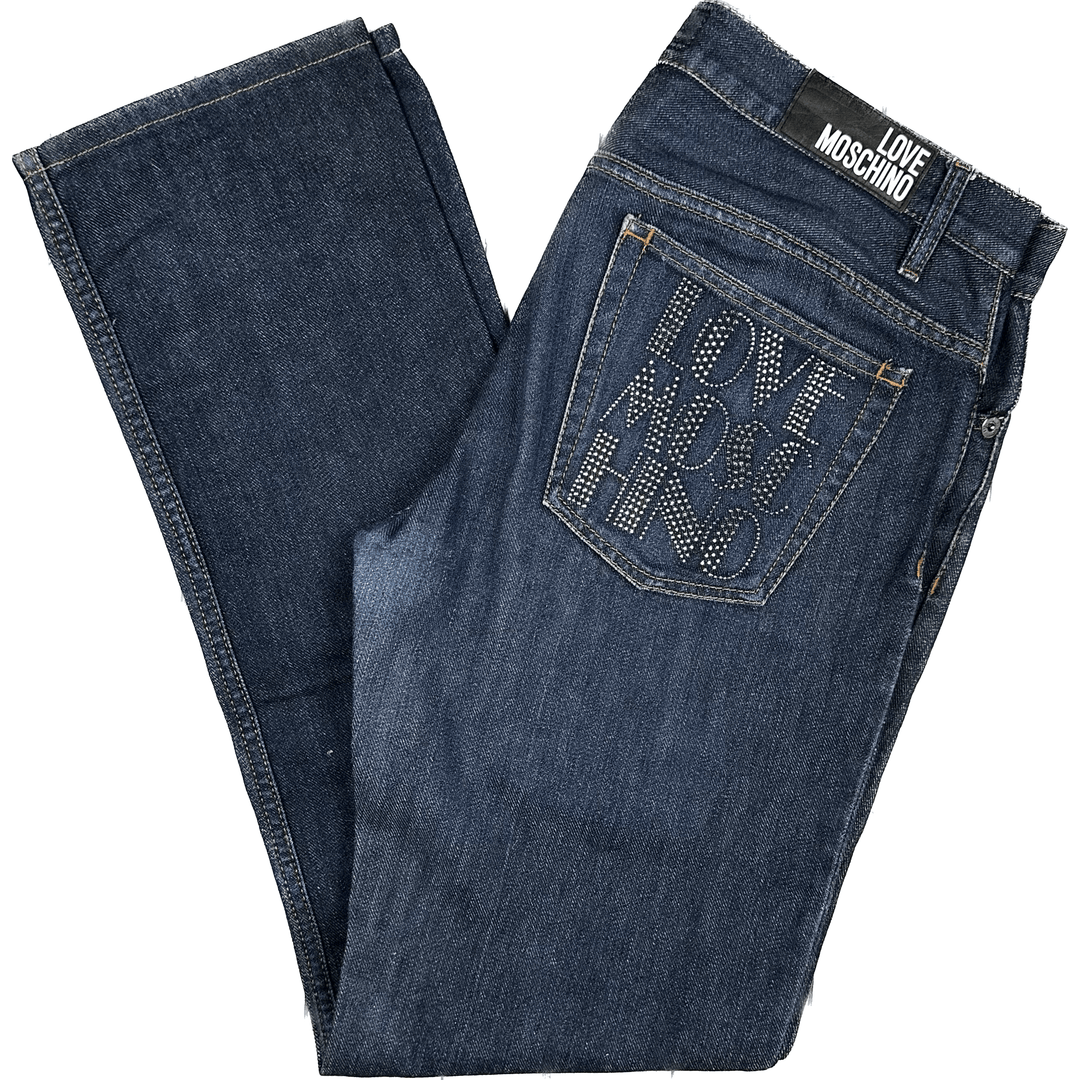 Love Moschino Blue Straight Logo Jeans - Size 34" or 16 - Jean Pool