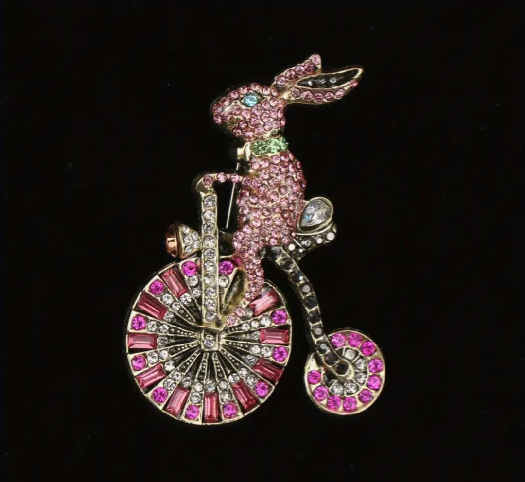Rabbit on a Bike Sparkle Brooch