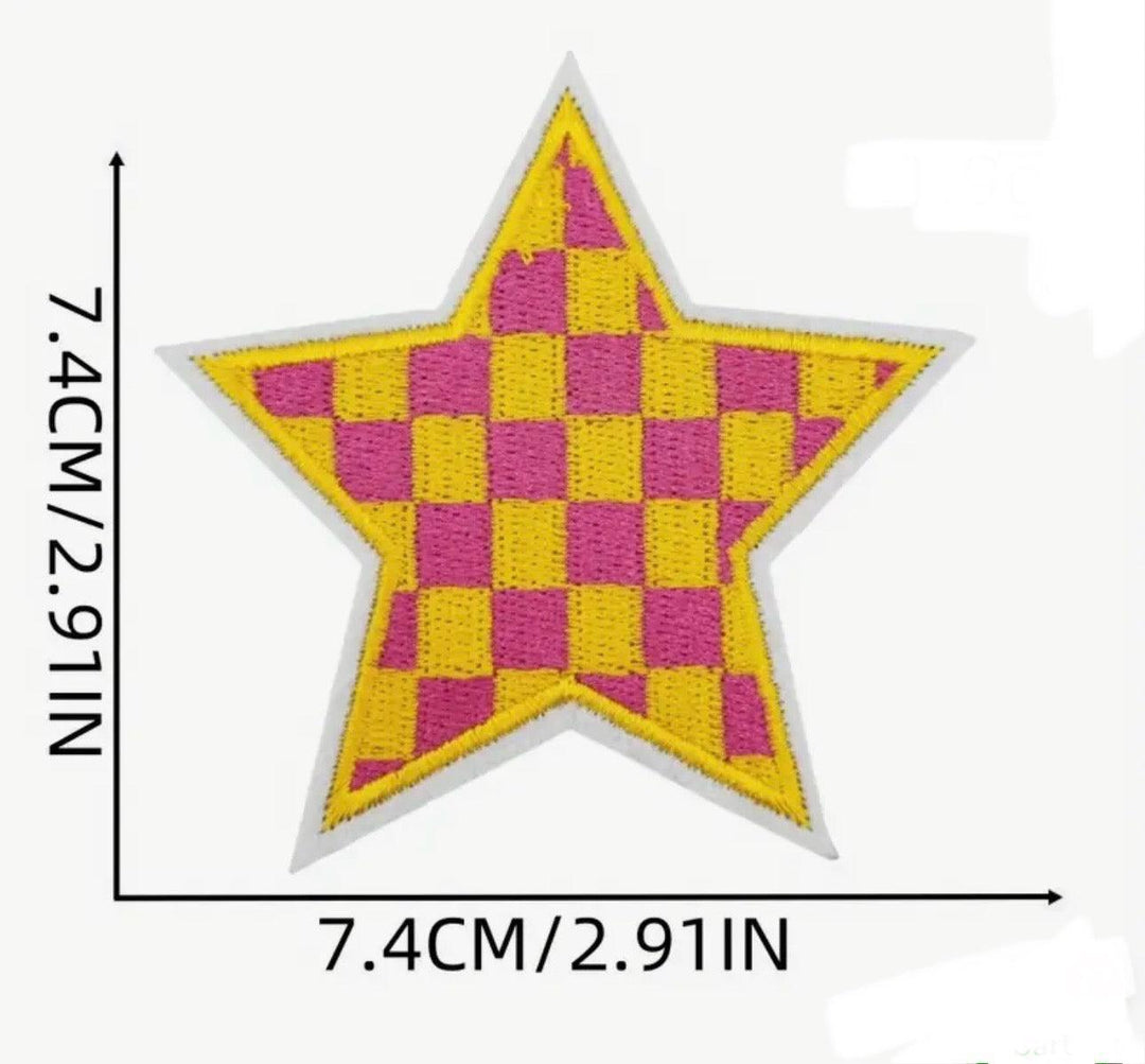 Checkered Star - Embroidered Cloth Patch - Jean Pool