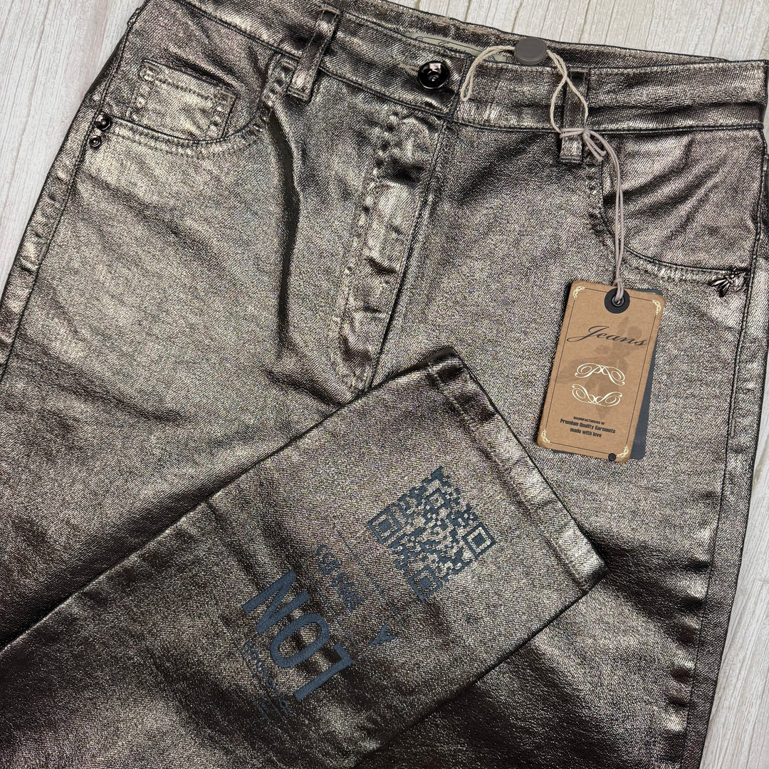 NWT - Patrizia Pepe Italy Metallic Bronze Coated Jeans- Size 26