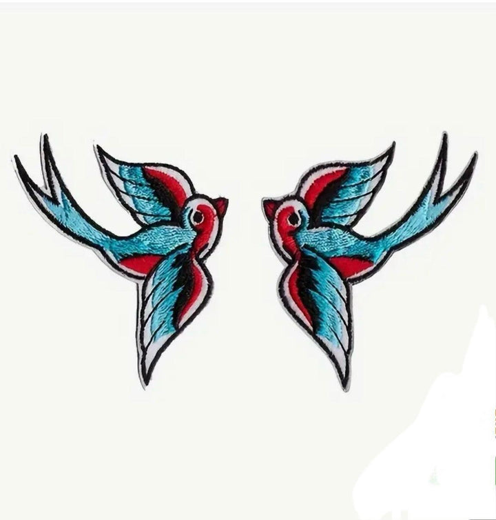 Tattoo Style Bluebird Pair- Embroidered Cloth Patch - Jean Pool