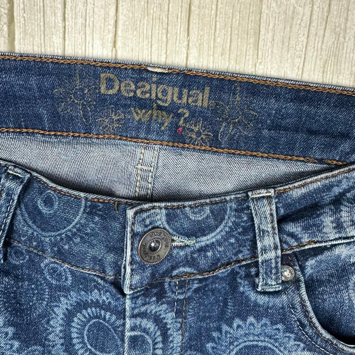 Desigual Ladies Printed Cuffed Denim Shorts  -Size 30
