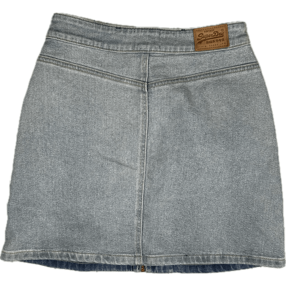 Superdry 'A Mini' Zip Front Blue Distressed Denim Skirt - Size 27 - Jean Pool