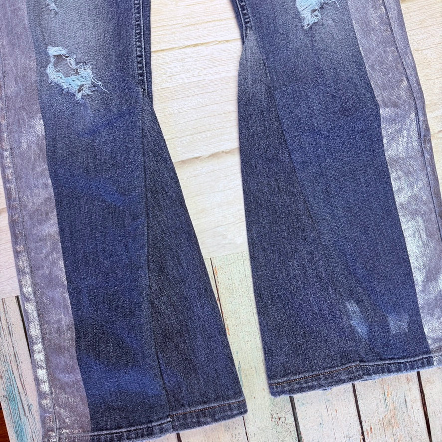 Silvian Heach Italian Silver Paint Boot Flare Jeans- Size 14