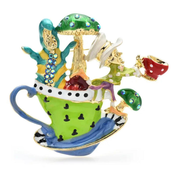 Mad Hatter Teacup Enamel & Sparkle Brooch