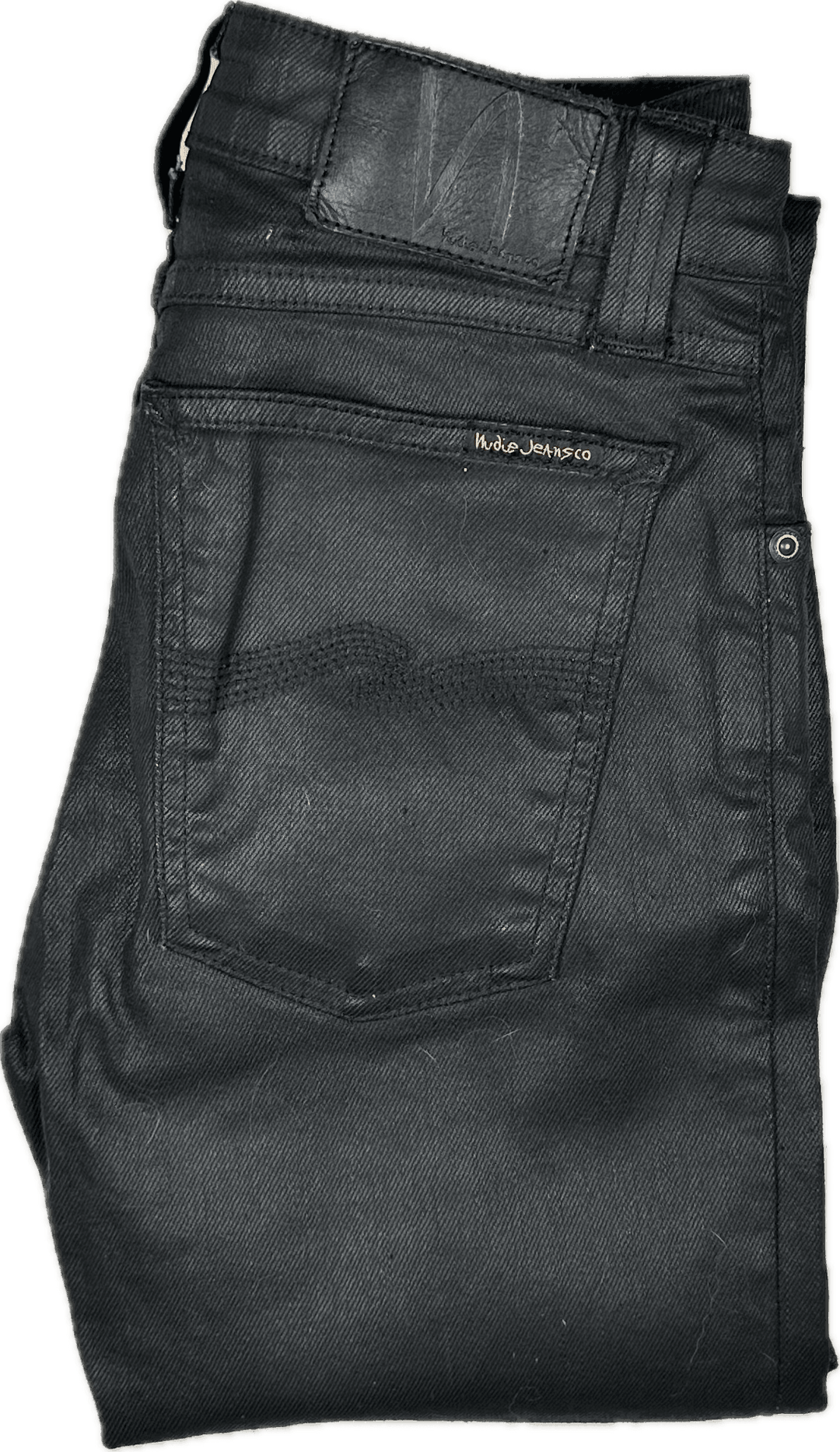 Nudie 'Skinny Sam' Back in Black Wash Coated Denim Jeans- Size 25/32 - Jean Pool