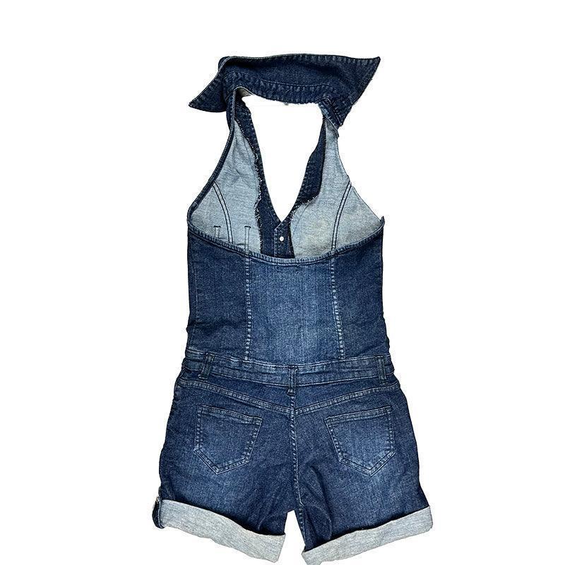 Bebe Denim Halter Jumpsuit Romper Playsuit Size S Jean Pool